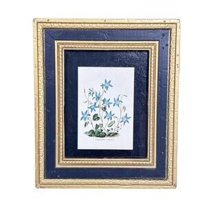 VTG Burwood Products Small Framed Picture Blue Bellflower Gold Trim MCM